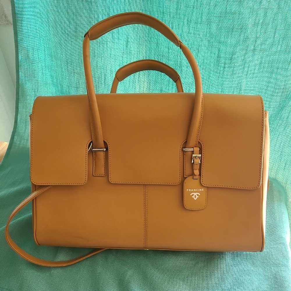 Francine Collection Tan Leather Laptop Brief Case Bag